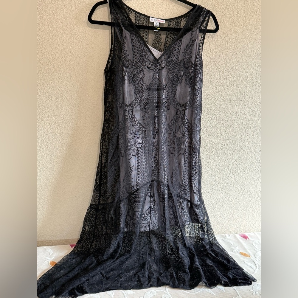 NWOT Elegant Black Lace Maxi Dress
